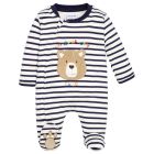 Jojo Maman Bebe - Bear Applique Sleepsuit Blue Stripes